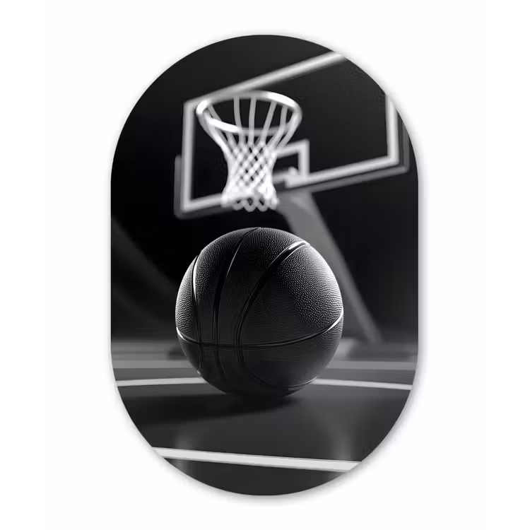 Basketbal - Basketbalveld - Lichtlijnen Wandcirkel Ovaal Glas middel -3d