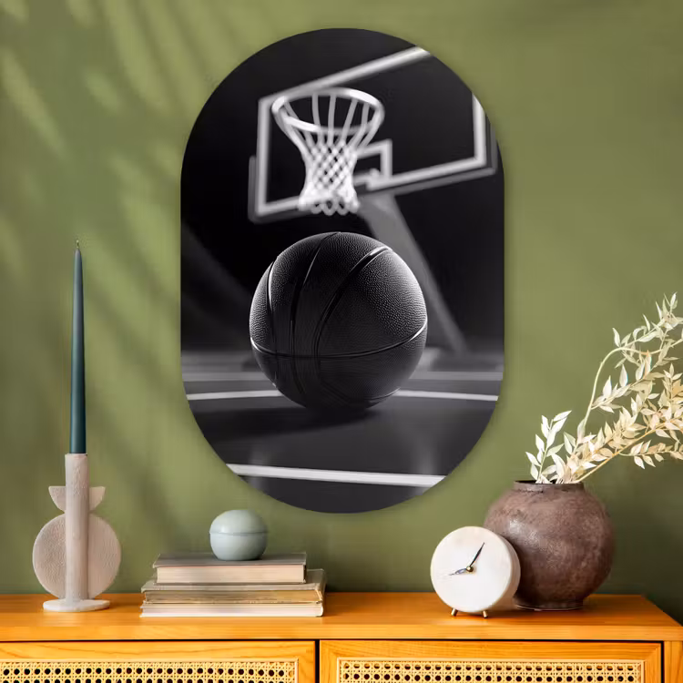 Basketbal - Basketbalveld - Lichtlijnen Wandcirkel Ovaal Glas middel -sfeer2