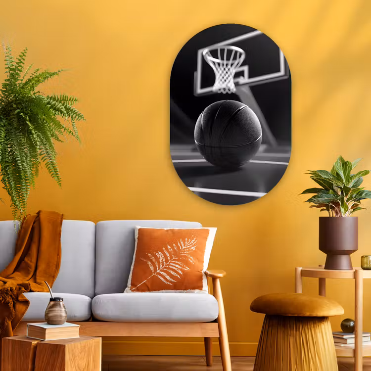 Basketbal - Basketbalveld - Lichtlijnen Wandcirkel Ovaal Glas middel -sfeer4