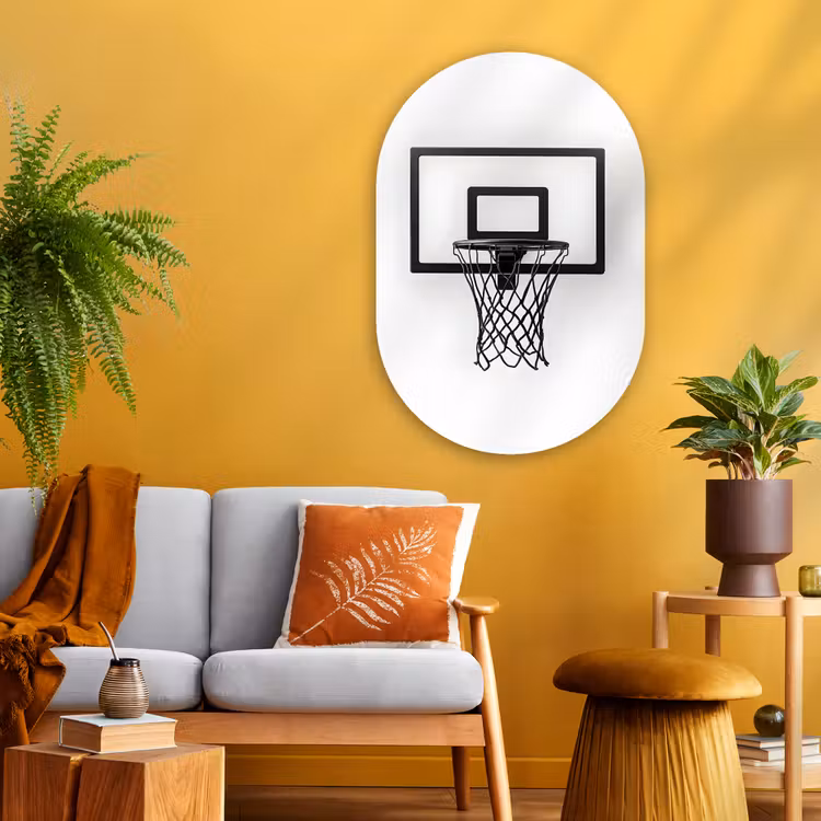 Basketbalbord - Minimalistisch - Zwart Wandcirkel Ovaal Glas middel -sfeer4