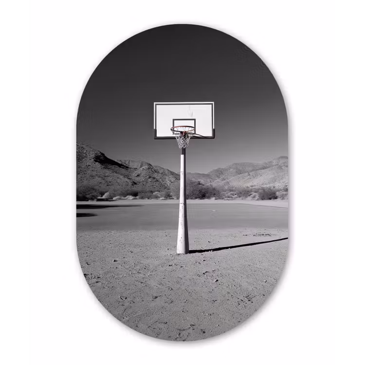 Basketbalpaal - Landschap - Zand - Wit Wandcirkel Ovaal Glas middel -3d