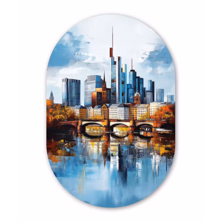 Bomen Frankfurt- Stad - Skyline - Brug Wandcirkel Ovaal Glas middel -3d