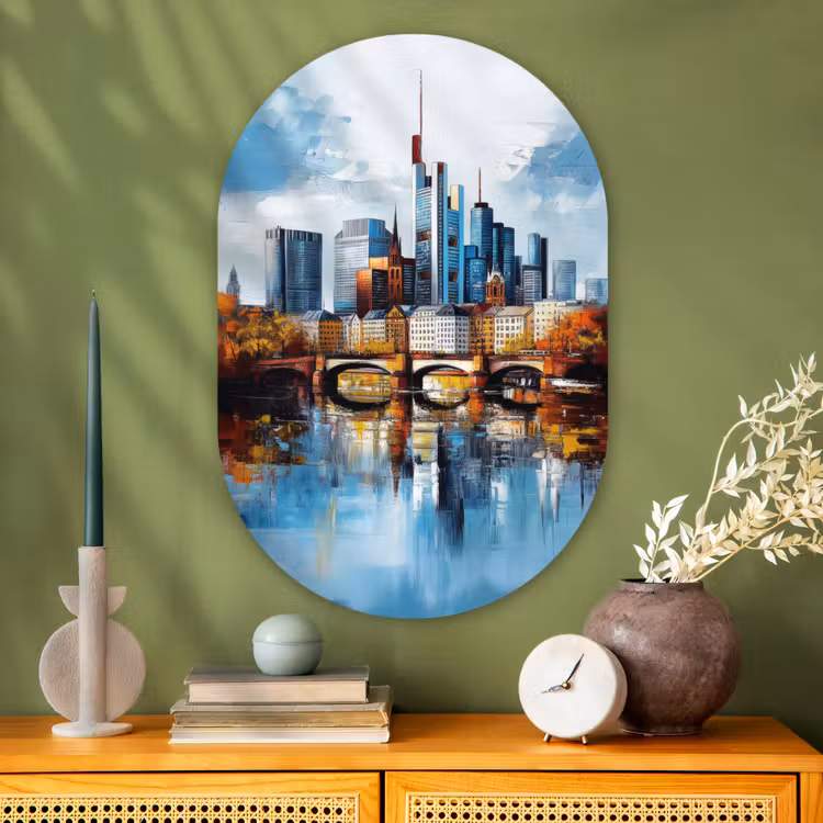 Bomen Frankfurt- Stad - Skyline - Brug Wandcirkel Ovaal Glas middel -sfeer2