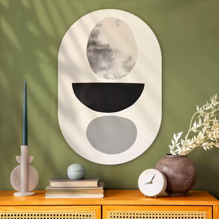 Beige - Japandi - Wabi sabi Wandcirkel Ovaal Glas middel -sfeer2