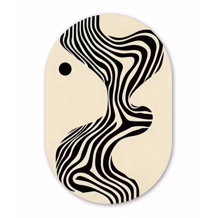 Beige - Lijnen - Golvend - Abstract Wandcirkel Ovaal Glas middel -3d