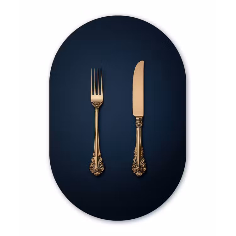 Bestek - Donkerblauw - Goud Wandcirkel Ovaal Glas middel -3d