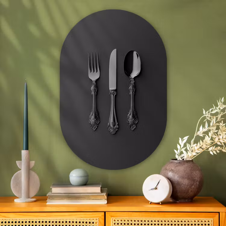 Bestek - Zwart Wandcirkel Ovaal Glas middel -sfeer2