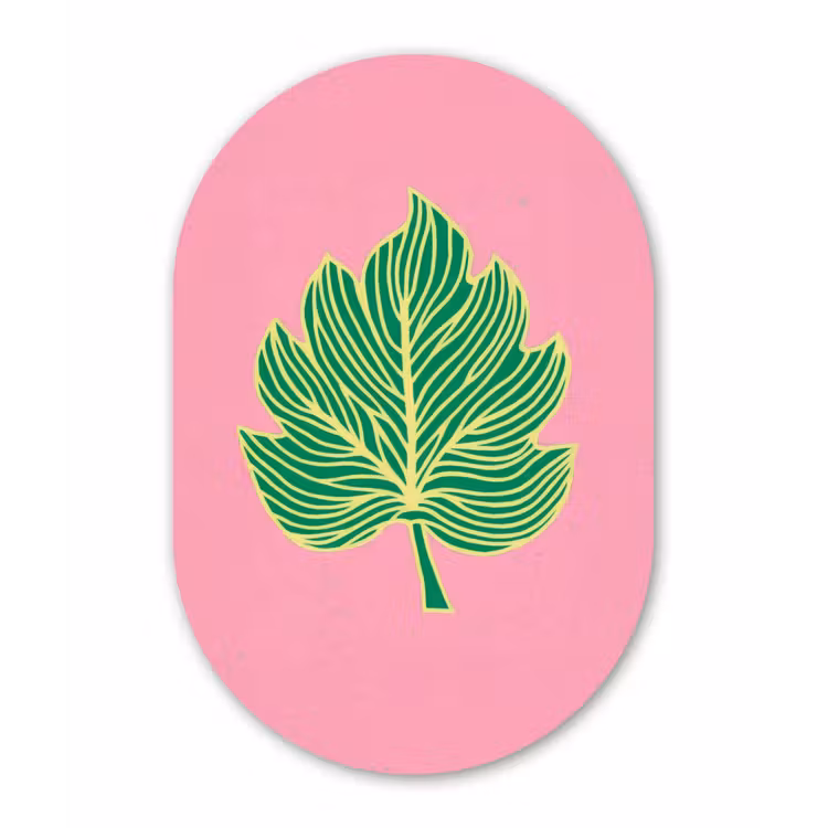 Blad - Groen - Illustratie - Minimalistisch Wandcirkel Ovaal Glas middel -3d