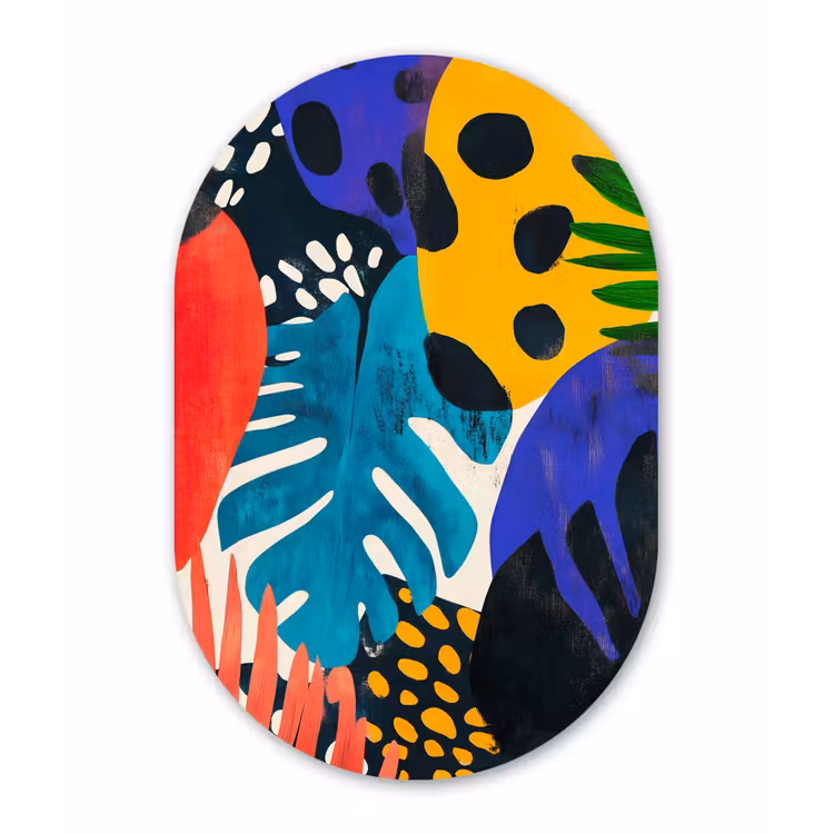 Bladeren - Vormen - Abstract - Kleurrijk Wandcirkel Ovaal Glas middel -3d