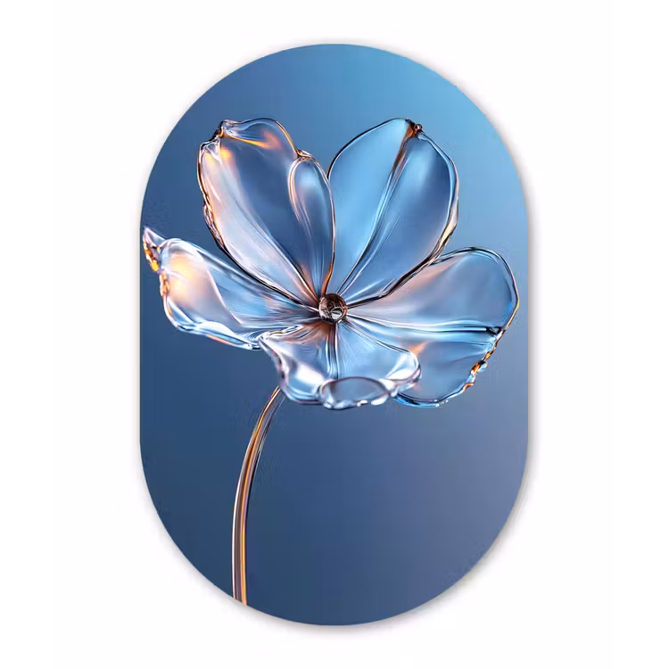 Blauw - Bloem - Glazen - Sierlijk Wandcirkel Ovaal Glas middel -3d