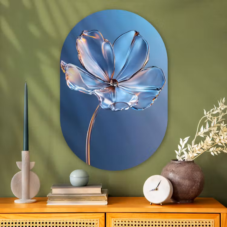 Blauw - Bloem - Glazen - Sierlijk Wandcirkel Ovaal Glas middel -sfeer2