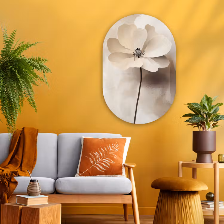 Bloem - Beige - Verf - Schaduw Wandcirkel Ovaal Glas middel -sfeer4