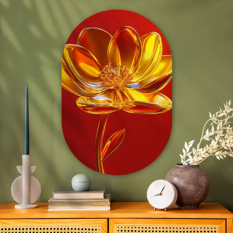 Bloem - Goud - Glazen Wandcirkel Ovaal Glas middel -sfeer2