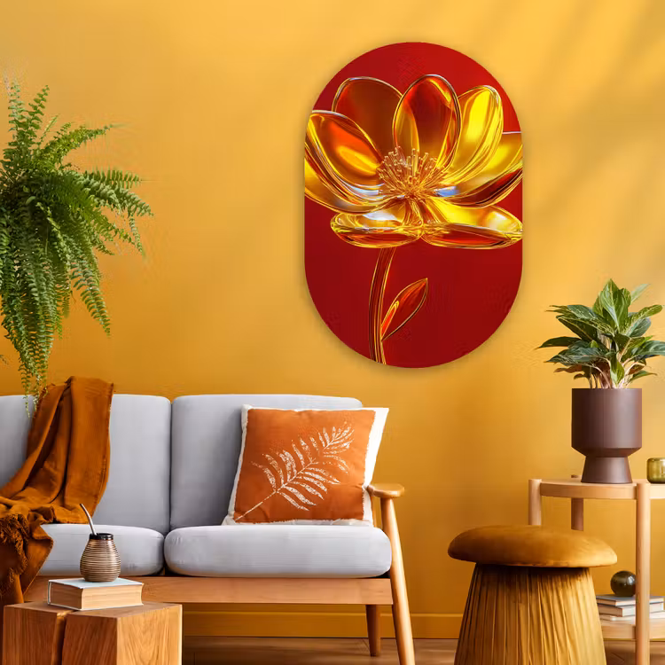 Bloem - Goud - Glazen Wandcirkel Ovaal Glas middel -sfeer4