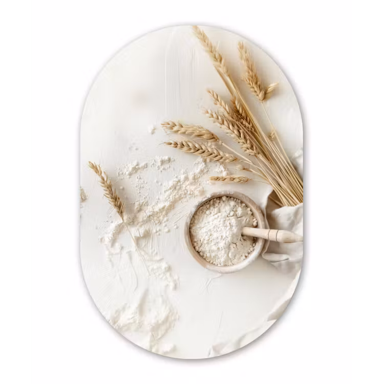 Bloem - Hout - Tarwe Wandcirkel Ovaal Glas middel -3d