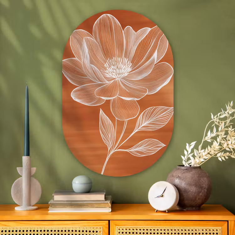Bloem - Minimalistisch - Wit Wandcirkel Ovaal Glas middel -sfeer2