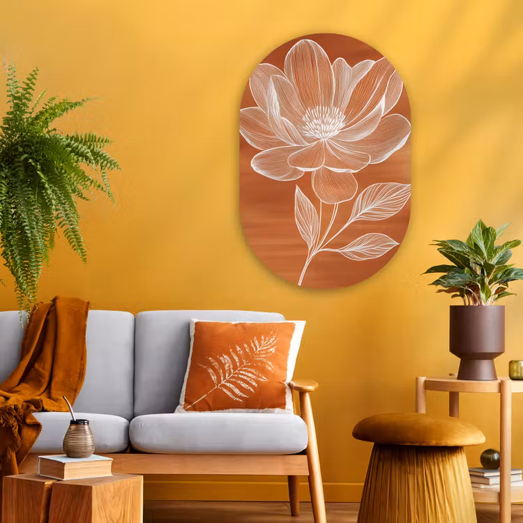 Bloem - Minimalistisch - Wit Wandcirkel Ovaal Glas middel -sfeer4