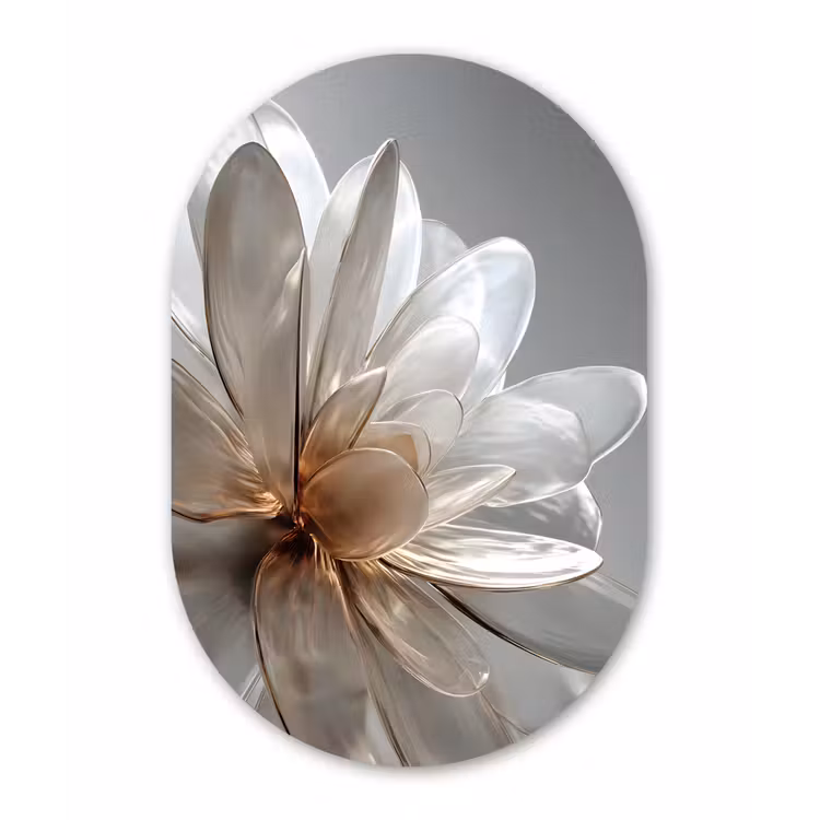 Bloem - Wit - Neutraal Wandcirkel Ovaal Glas middel -3d