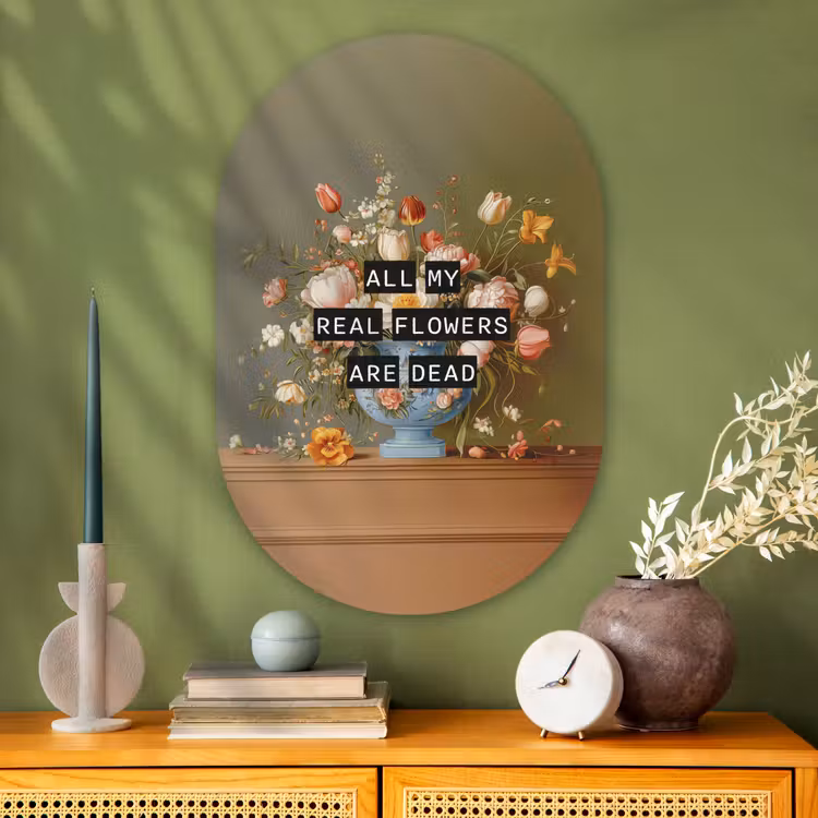 Bloem - Quote - Vintage - Art Wandcirkel Ovaal Glas middel -sfeer2