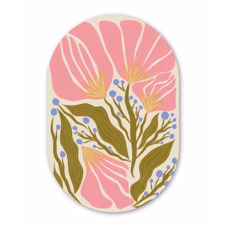 Bloemen - Bladeren - Abstract - Roze Wandcirkel Ovaal Glas middel -3d