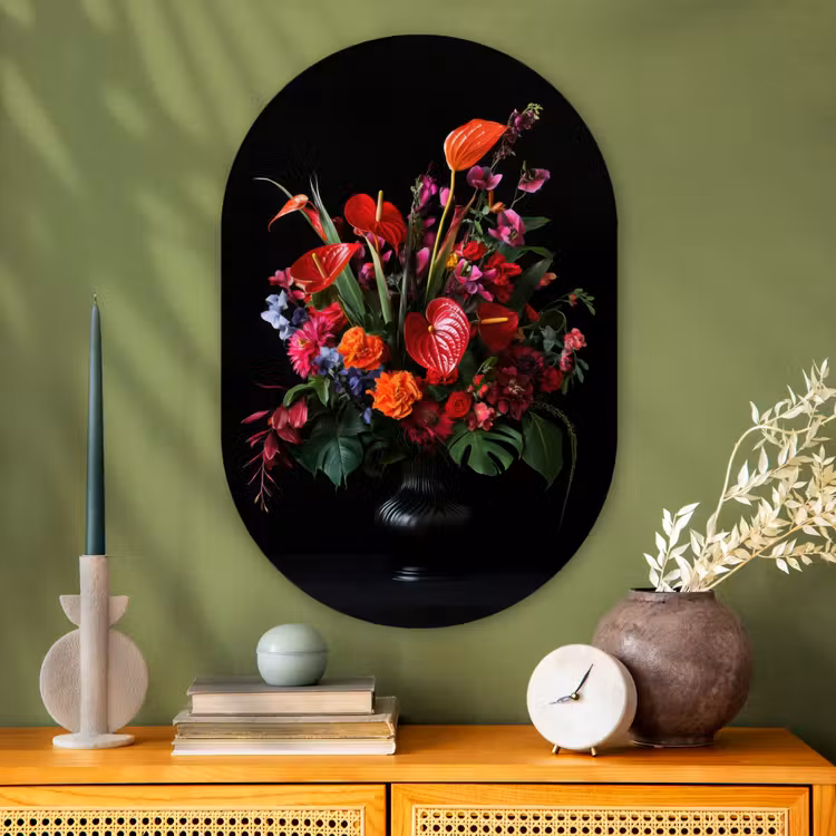 Bloemen - Boeket - Sierlijk Wandcirkel Ovaal Glas middel -sfeer2