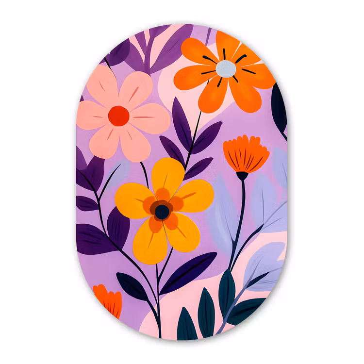 Bloemen - Kleurrijk - Bladeren Wandcirkel Ovaal Glas middel -3d