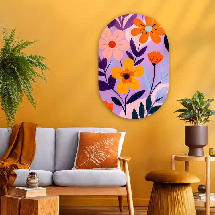 Bloemen - Kleurrijk - Bladeren Wandcirkel Ovaal Glas middel -sfeer4