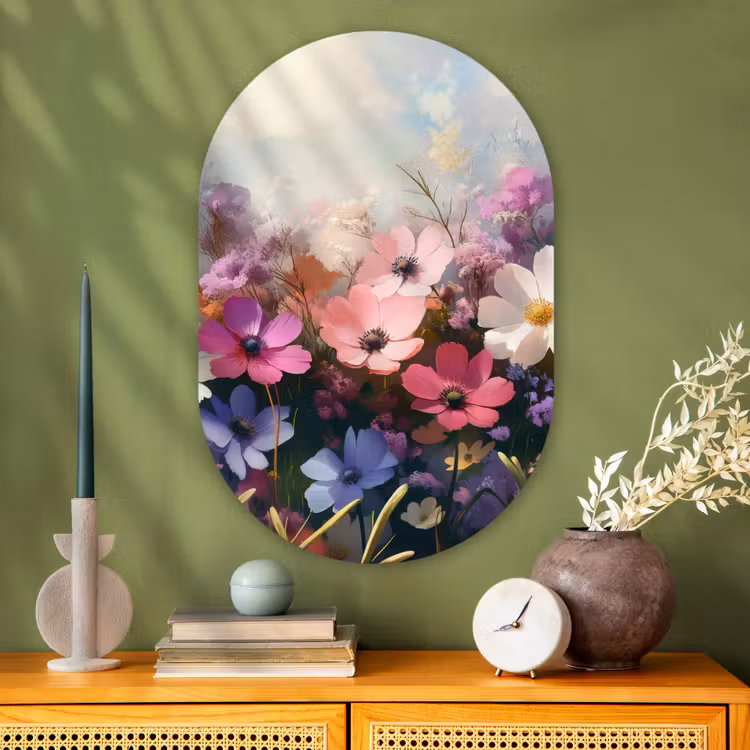 Bloemen - Kleurrijk - Bloei Wandcirkel Ovaal Glas middel -sfeer2