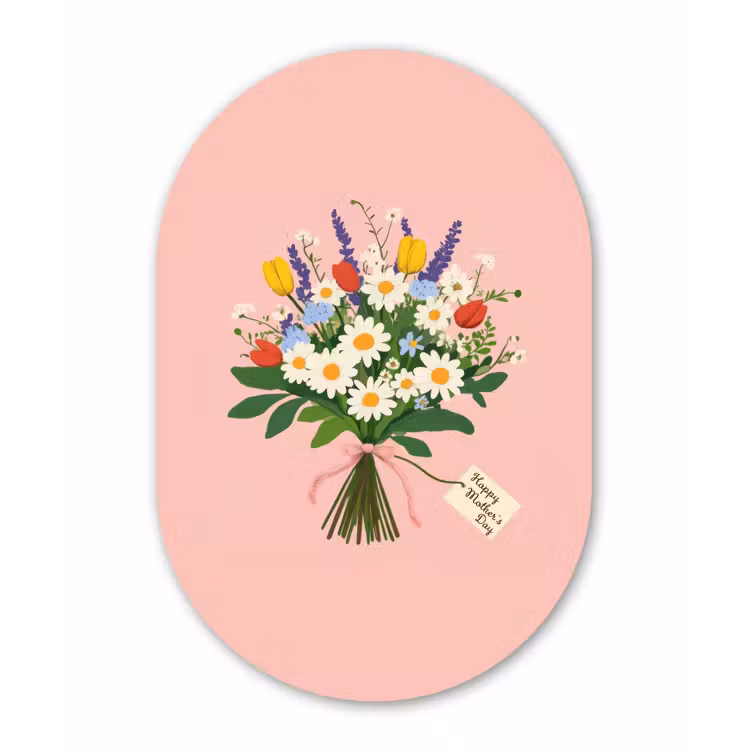 Bloemen - Lint - Kaartje Wandcirkel Ovaal Glas middel -3d