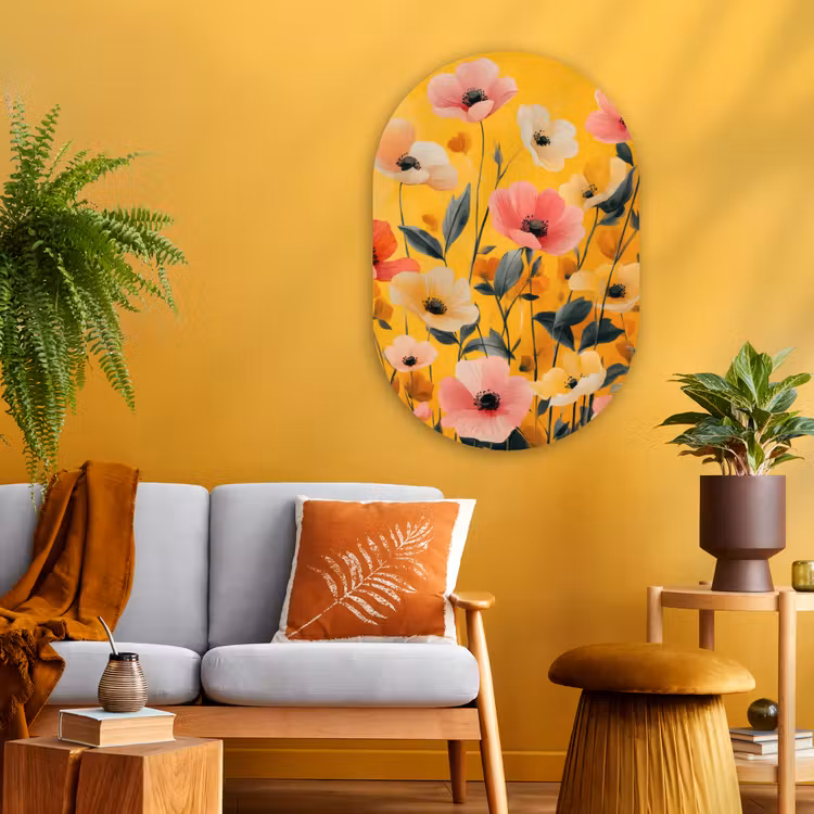 Bloemen - Veld - Geel Wandcirkel Ovaal Glas middel -sfeer4