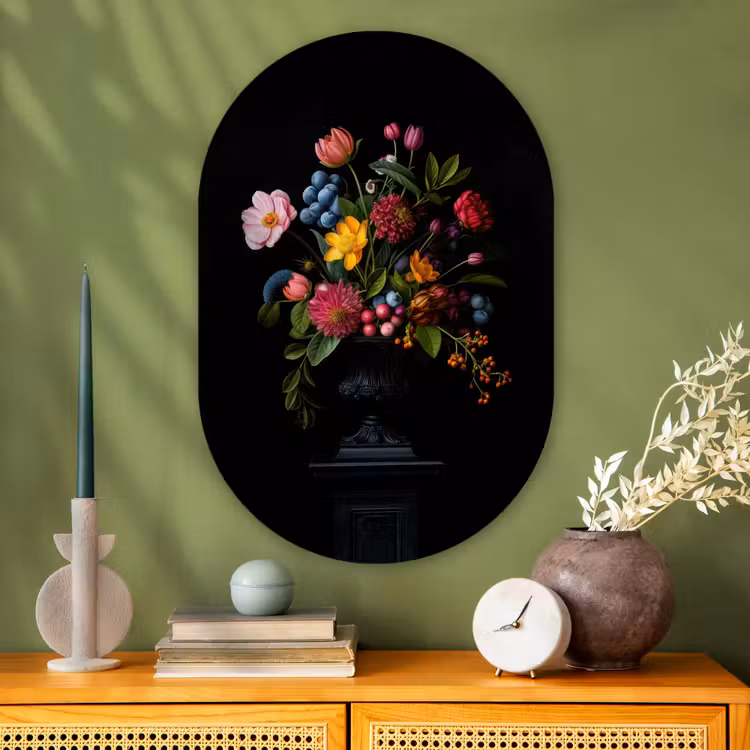 Bloemen - Vrolijk - Vaas Wandcirkel Ovaal Glas middel -sfeer2