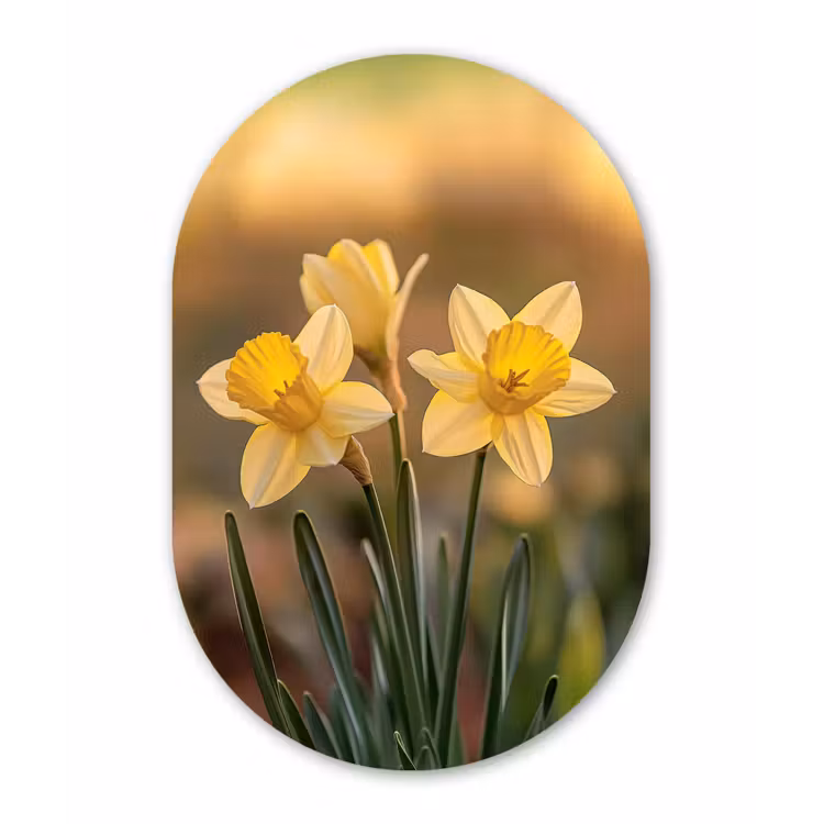 Bloemen - Geel - Wazig Wandcirkel Ovaal Glas middel -3d