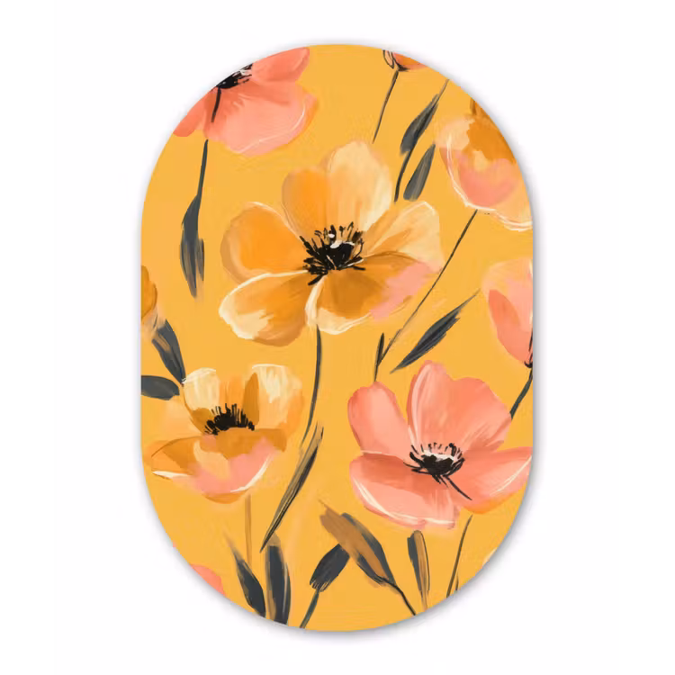 Bloemen - Geschilderd - Geel Wandcirkel Ovaal Glas middel -3d