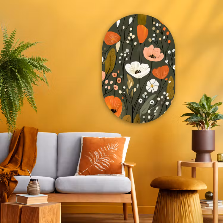 Bloemen - Illustratie - Groen Wandcirkel Ovaal Glas middel -sfeer4
