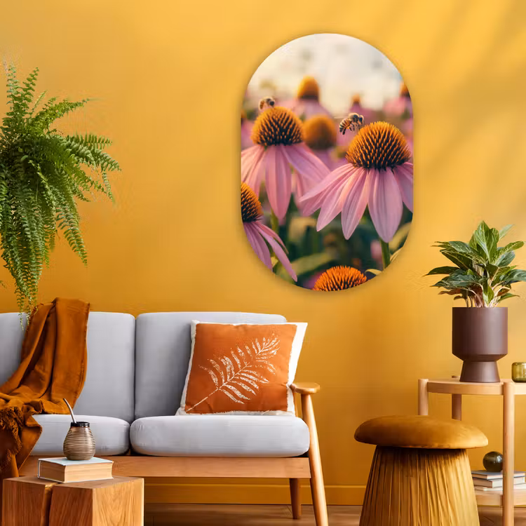 Bloemen - Paars - Bijen Wandcirkel Ovaal Glas middel -sfeer4