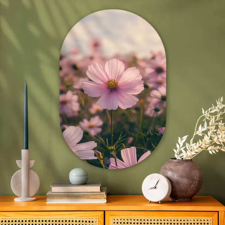 Bloemen - Paars - Wazig Wandcirkel Ovaal Glas middel -sfeer2