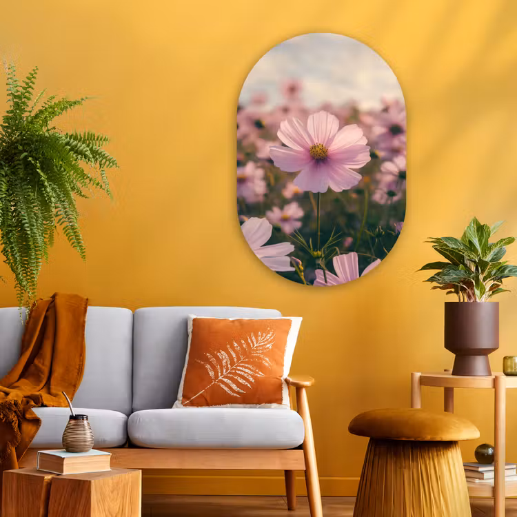 Bloemen - Paars - Wazig Wandcirkel Ovaal Glas middel -sfeer4