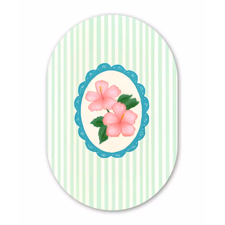 Bloemen - Ovaal - Strepen - Groen Wandcirkel Ovaal Glas middel -3d