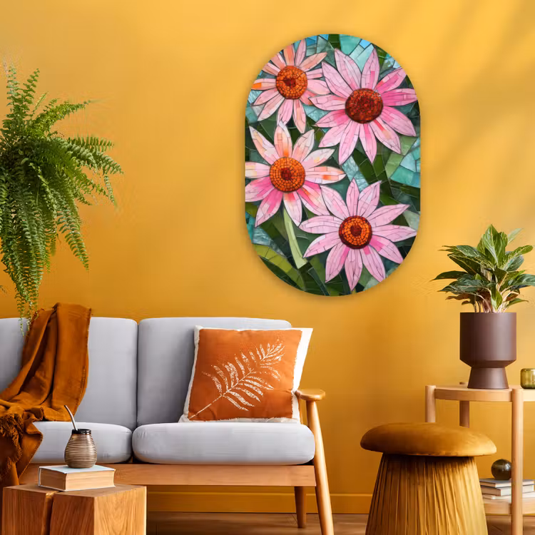 Bloemen - Roze - Glasmozaïek Wandcirkel Ovaal Glas middel -sfeer4