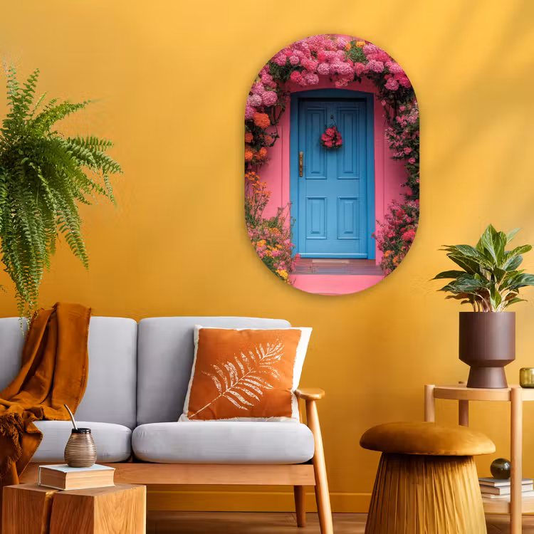 Bloemen - Deur - Roze Wandcirkel Ovaal Glas middel -sfeer4