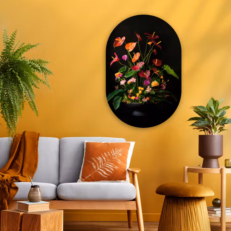 Bloemen - Vaas - Kleurrijk Wandcirkel Ovaal Glas middel -sfeer4