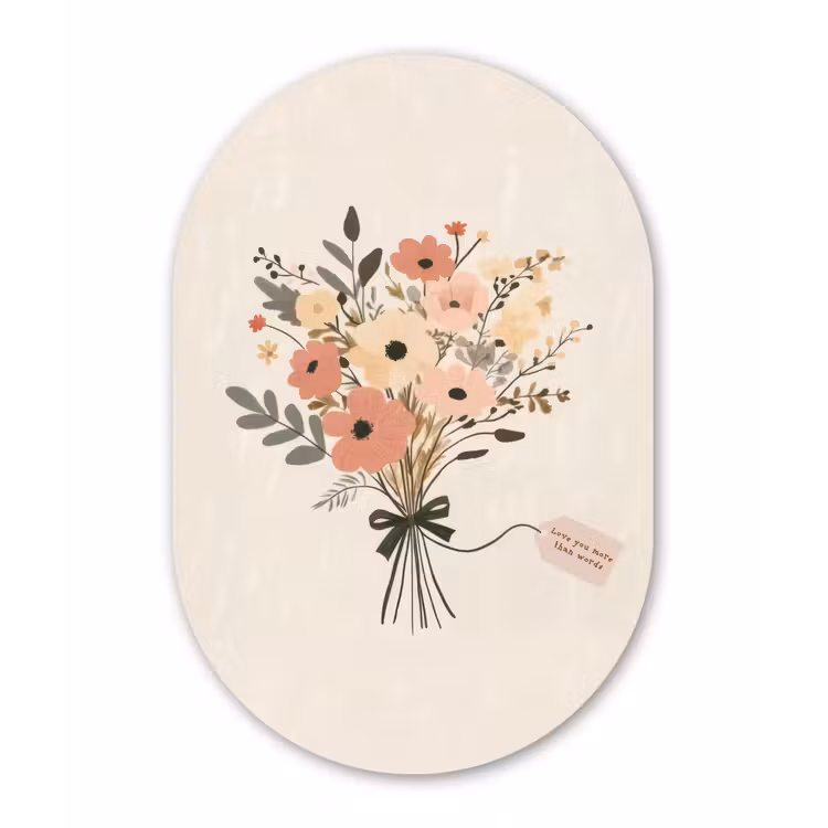 Bloemen - Quote - Beige - Lint Wandcirkel Ovaal Glas middel -3d