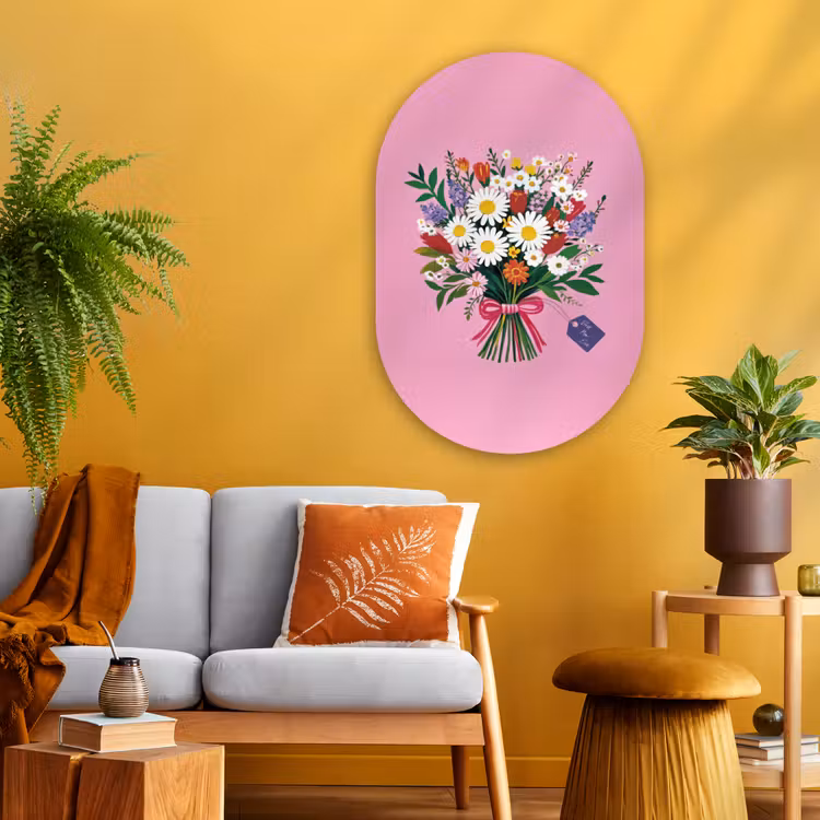 Bloemen - Quote - Kaartje - Kleurrijk Wandcirkel Ovaal Glas middel -sfeer4