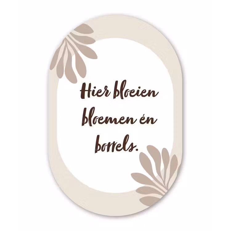 Bloemen - Quote - Zomer - Beige Wandcirkel Ovaal Glas middel -3d