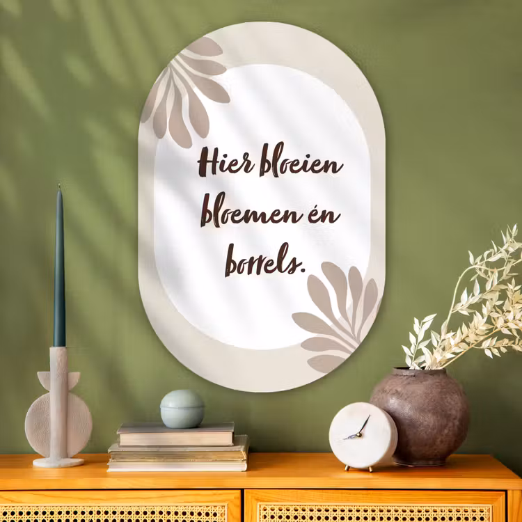 Bloemen - Quote - Zomer - Beige Wandcirkel Ovaal Glas middel -sfeer2