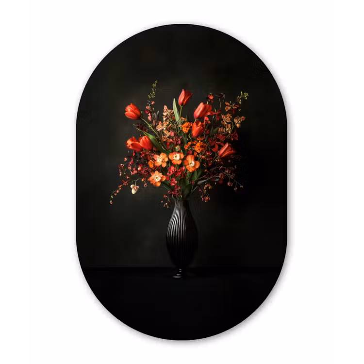 Bloemen - Takken - Boeket Wandcirkel Ovaal Glas middel -3d