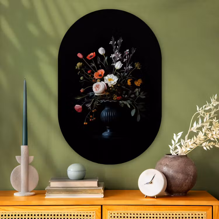 Bloemstuk - Vaas - Zwart Wandcirkel Ovaal Glas middel -sfeer2