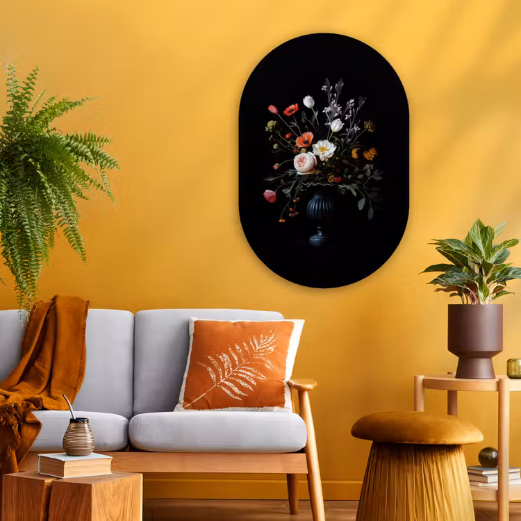 Bloemstuk - Vaas - Zwart Wandcirkel Ovaal Glas middel -sfeer4