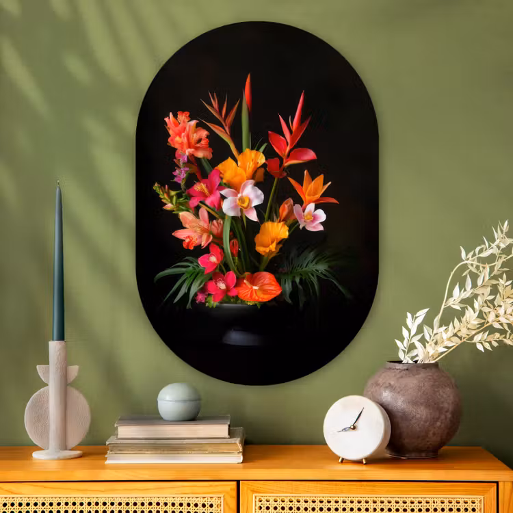 Boeket - Bloemen - Exotisch Wandcirkel Ovaal Glas middel -sfeer2