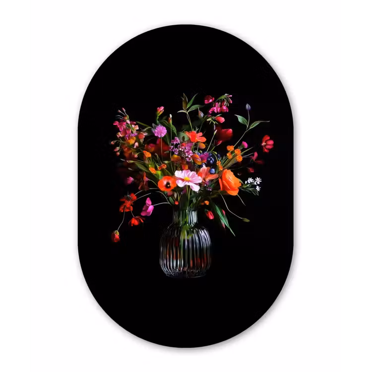 Boeket - Veldbloemen - Vaas Wandcirkel Ovaal Glas middel -3d